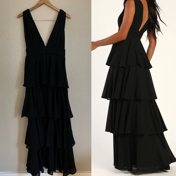 NWOT Amazing Evening Black Tiered Maxi Dress - Picture 3 of 7